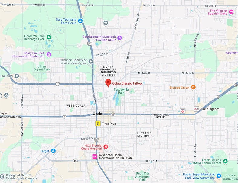 map of ocala fl and cobra classic tattoo